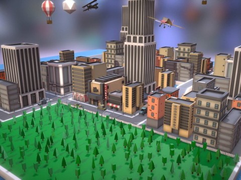  低多边形城市3d模型 