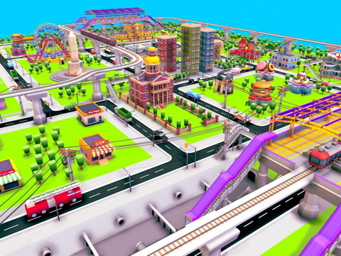  城市套装 - 低多边形包3d模型 