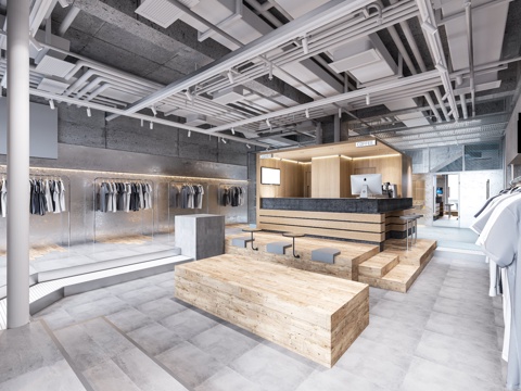 潮牌男装女装服装店 最新全套 效果图 施工图设计cad施工图