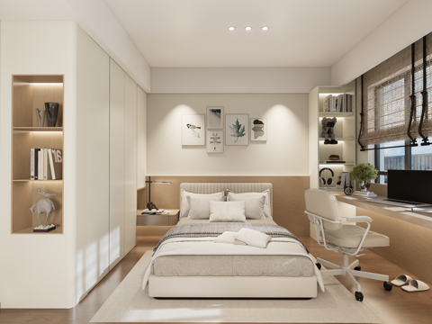 现代儿童房 背景墙su模型