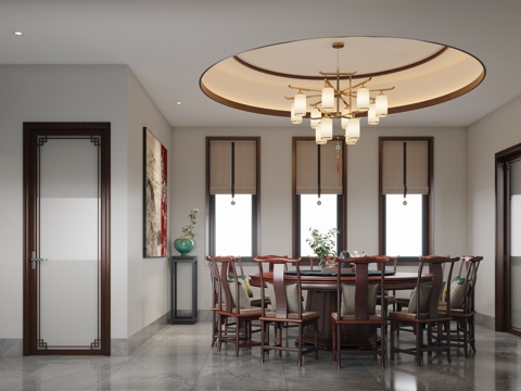  中式餐饮包间3d模型 