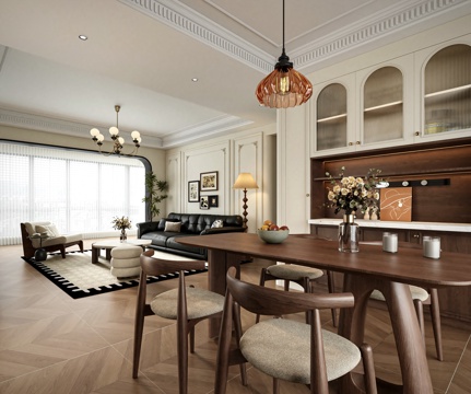  法式中古风客餐厅3d模型 