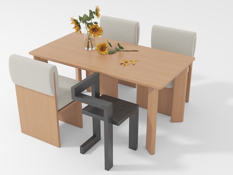  中古风餐桌椅组合3d模型 