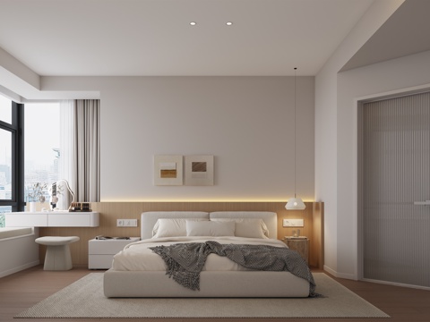  现代奶油主卧室3d模型 