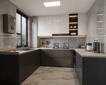  现代简约厨房3d模型 