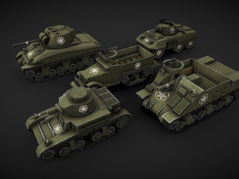  二战美国低多边形坦克 #13d模型 