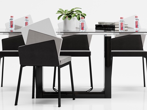  现代简约会议桌椅子摆件组合3d模型 