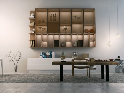  禅意中式茶桌 中式博古架3d模型 