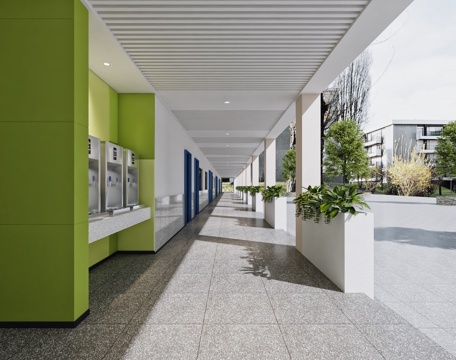  现代学校走廊3d模型 