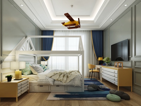  简欧儿童房 男孩房 卧室3d模型 