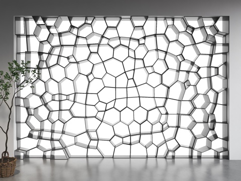  现代异形背景墙 格栅背景墙 蜂窝背景墙 灯箱背景墙 展厅背景3d模型 