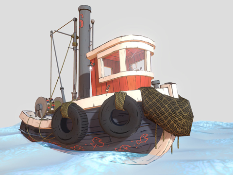  风格化渔船3d模型 