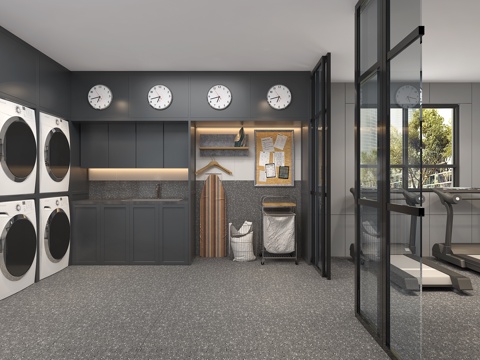  现代 洗衣房 健身房3d模型 