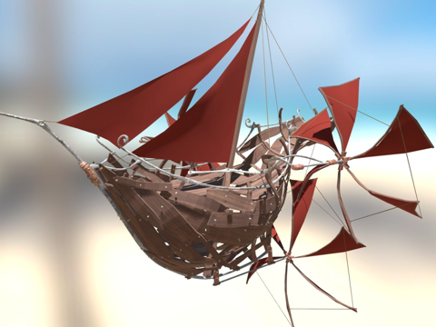  蒸汽朋克飞行船3d模型 