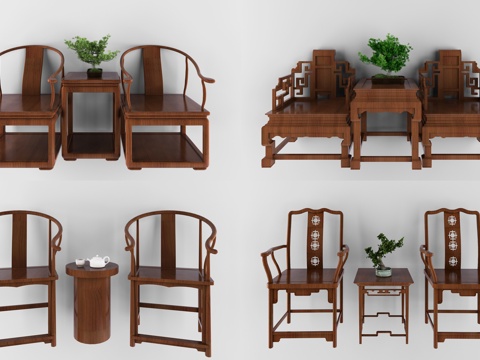  新中式休闲椅组合3d模型 