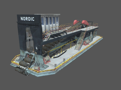  斗式挖泥船-挖掘船3d模型 