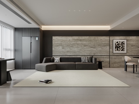  现代极简客餐厅 黑白灰客餐厅 沙发组合 餐桌椅组合3d模型 