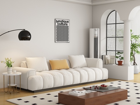  现代奶油风多人沙发 茶几3d模型 