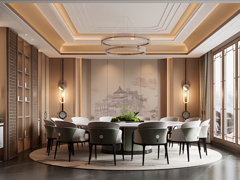  新中式包厢3d模型 