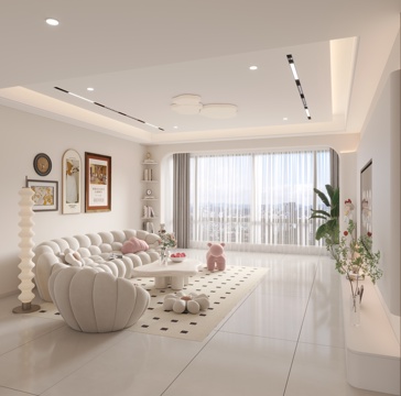  奶油风客餐厅3d模型 