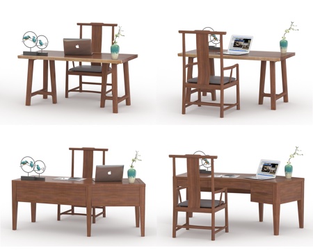  中式实木书桌组合3d模型 