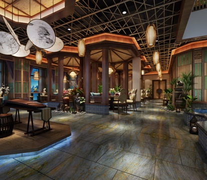  中式餐厅 主题餐厅 餐桌 餐椅 饭店3d模型 