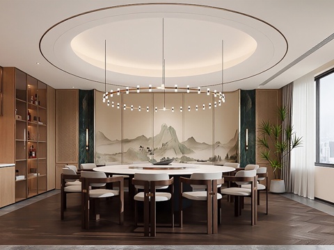  新中式包厢3d模型 