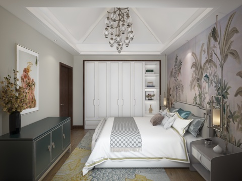  现代儿童房 挂灯 床头柜  挂画3d模型 