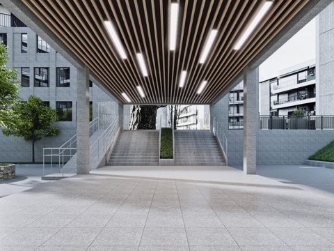  现代学校走廊画廊3d模型 