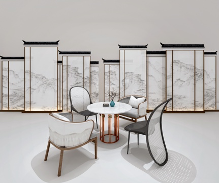  新中式桌子屏风组合3d模型 