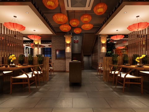  新中式风格餐厅3d模型 