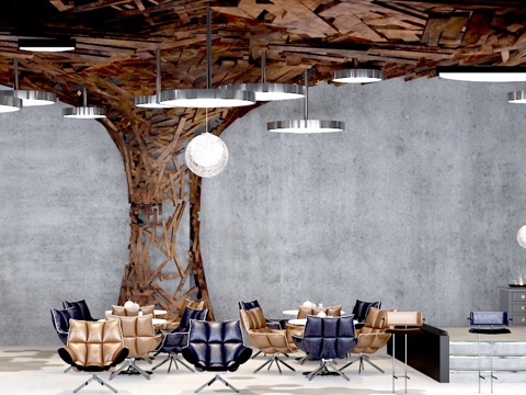  现代工业咖啡厅3d模型 