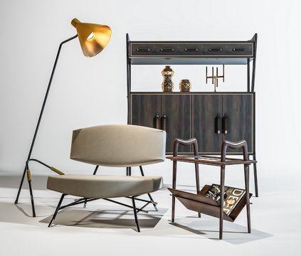  现代北欧落地灯椅子书架饰品角几组合3d模型 