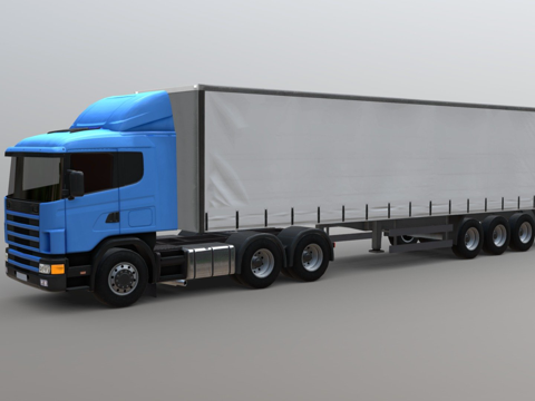  斯堪尼亚与拖车（低多边形）3d模型 