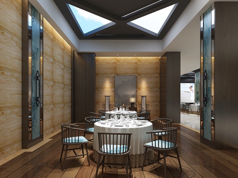  新中式酒店一楼餐厅3d模型 