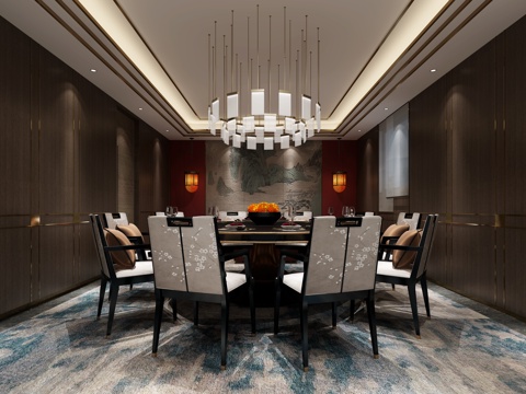  新中式包厢 壁灯 餐桌椅 吊灯3d模型 