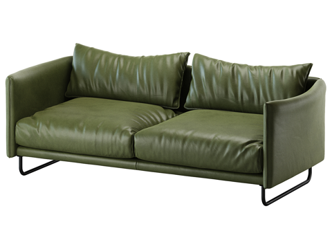  现代简约双人沙发 双人沙发 简约沙发 客厅沙发 抱枕  绿色3d模型 