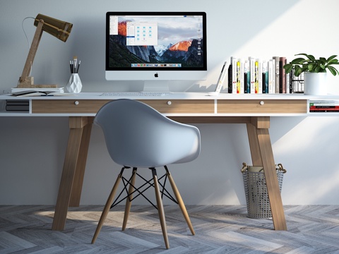  北欧办公桌 椅子 摆件组合3d模型 