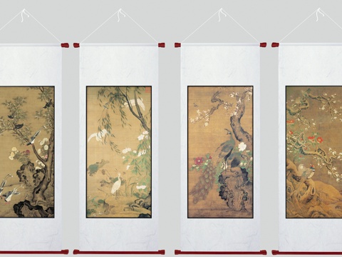  传统中式 卷轴国画 装饰画3d模型 