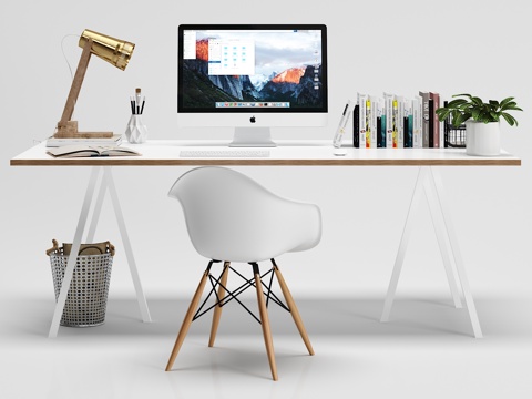  北欧 书桌 椅子 摆件组合3d模型 