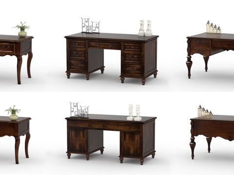  美式实木书桌组合3d模型 