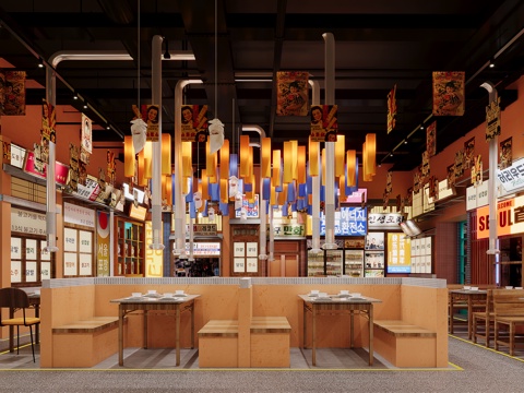  韩式烤肉店3d模型 