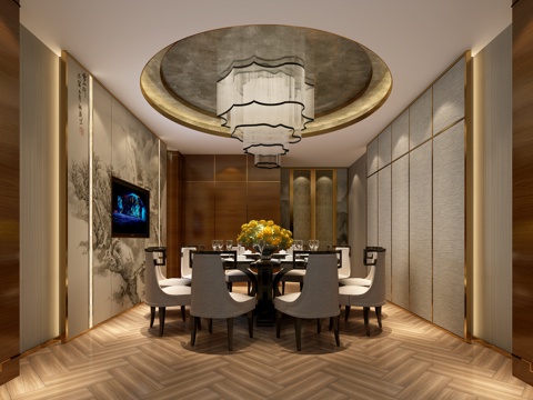  新中式酒店大包厢 吊灯3d模型 