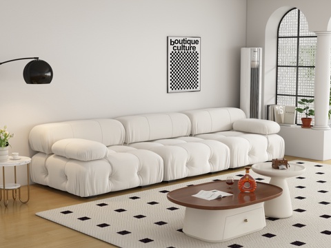  现代奶油风多人沙发 茶几3d模型 