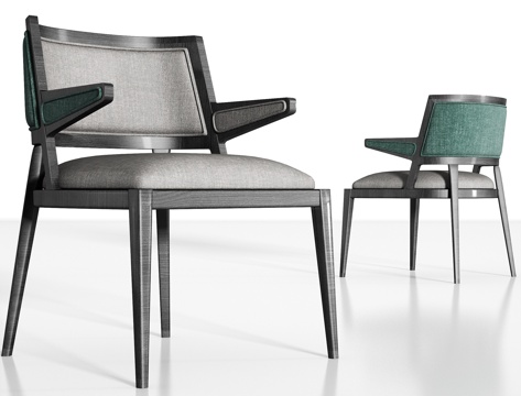  新中式实木布艺单椅组合3d模型 