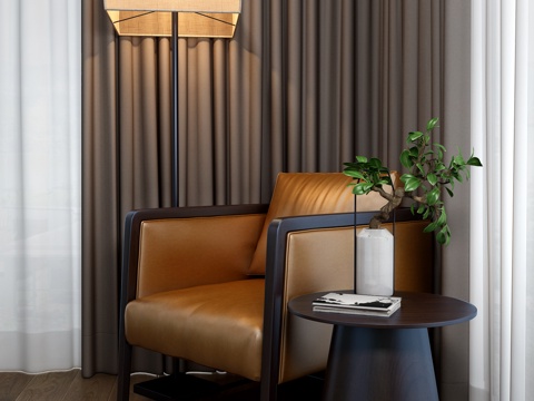  新中式休闲椅 边几 落地灯3d模型 