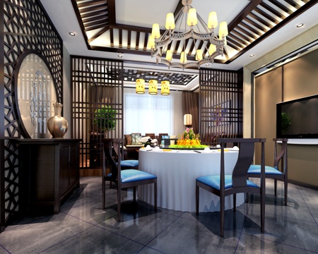  新中式包厢 吊灯 餐桌椅 电视3d模型 