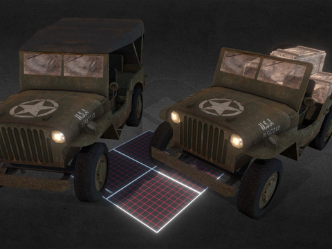  低多边形军用吉普-威利斯MB-二战场景3d模型 