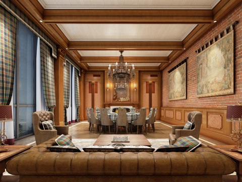  欧式古典餐厅 餐桌 餐椅 主题餐厅 饭店 包厢 包间3d模型 