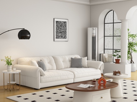  现代奶油风双人沙发3d模型 